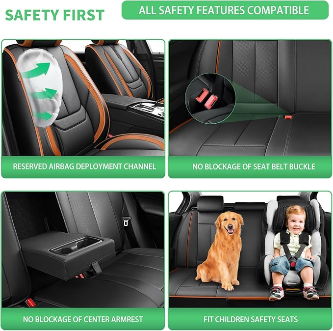 Fit Sonata Car Seat Covers for Hyundai Sonata 2004-2024 2025 2026 -Upgraded Premium Waterproof & Breathable Leather,Airbag Compatible,All-Weather Seat Cushion Protector,2 Front/Black-Brown