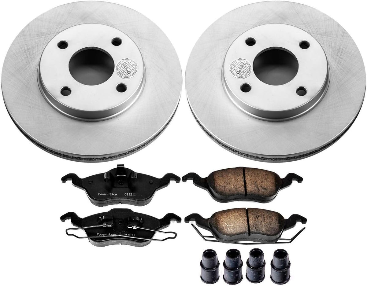 Power Stop CRK1358 Coated Brake Rotor and Ceramic Brake Pads- Front For Ford Focus 2000-2004 [Model Specific]