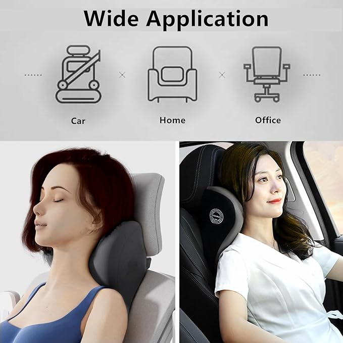 2 Pack Car Neck Pillow Support, Headrest for Driving with Adjustable Strap, Memory Foam Neck Rest Cushion, Breathable Removable Cover & Ergonomic Design, Black 2pcs