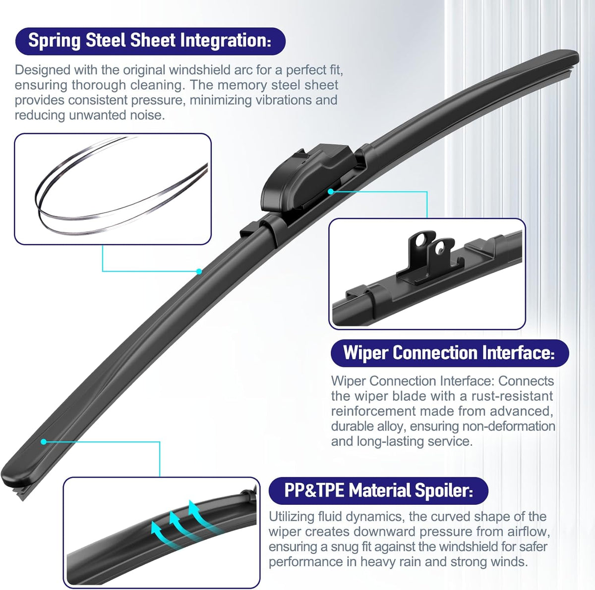 AJK Wiper Blades for Lincoln MKS 2009-2016, for Toyota Avalon 2005-2012, for Ford Taurus 2011-2018, 2 Piece All Weather OEM Quality Automotive Replacement Windshield Wiper Blades for My Car