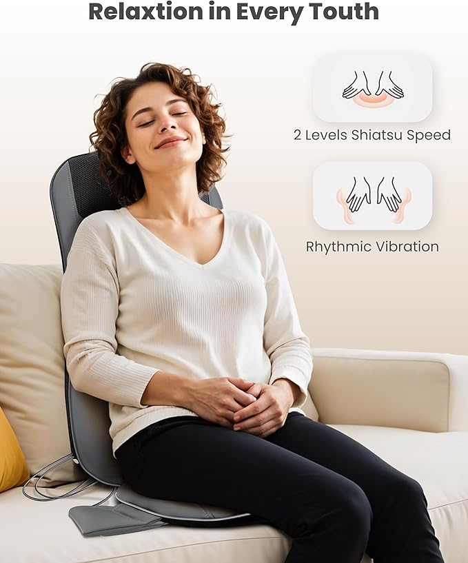 COMFIER Back Massager with Heat,Full Back Massager for Chair with 2 Shiatsu Speeds,Heated Chair Massage Pad with Spot,Massage Seat Pad for Home Office use,Gifts for Women Men Mom Dad