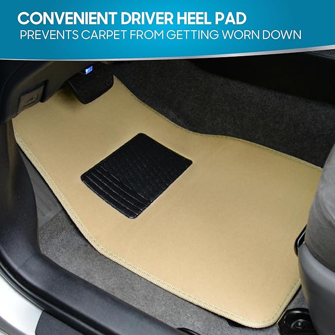 BDK MT-100-LB Classic Light Beige Carpet Floor Mats with Vinyl Heel Pad for Car SUV Truck Van, Universal Fit Front & Rear Liner
