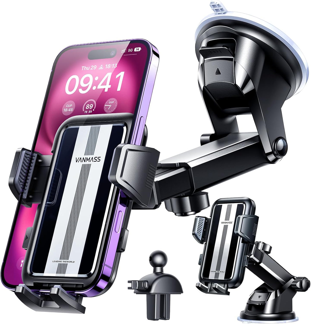 VANMASS 2025 True Upgrade [85+LBS] Phone Holders for Your Car [Strongest Suction & Clip] Cell Phone Mount Dashboard Windshield Vent Stand Cradle for iPhone 16 Pro Max 15 14 13 Android, Silver