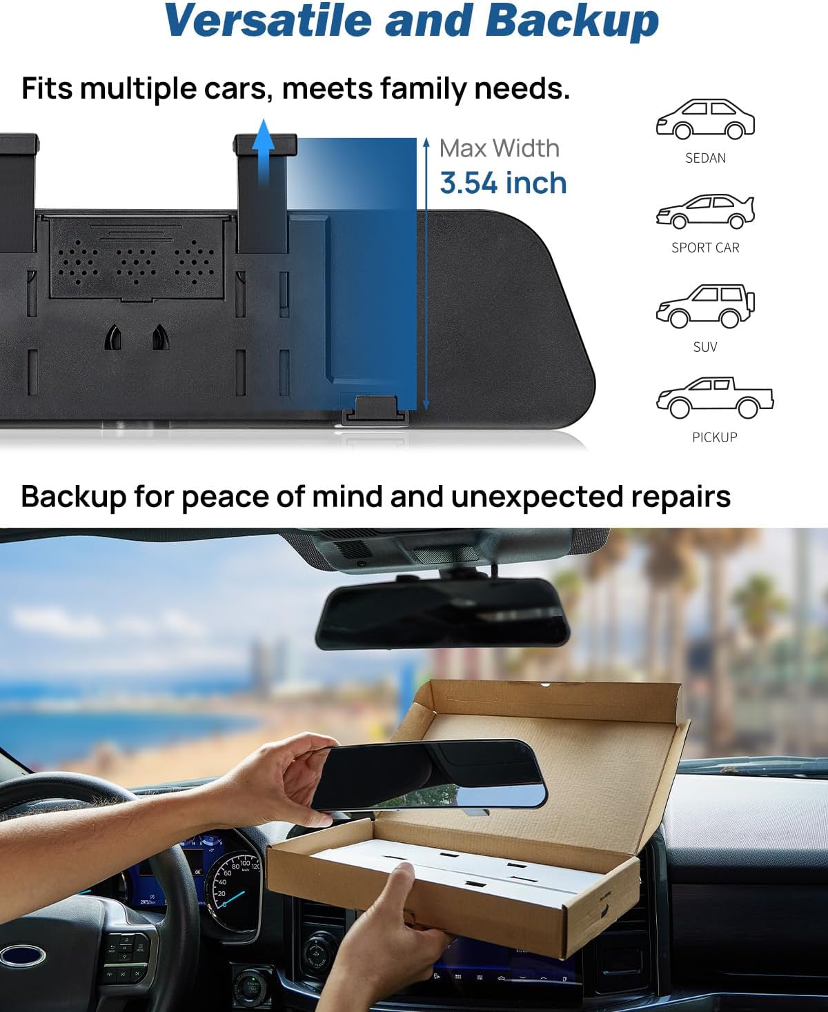 JOYTUTUS Rearview Mirror, 2 pack 12 Inch Panoramic Interior Clip-on Wide Angle Convex Rear View Mirror, Reduce Blind Spot Effectively for More Car SUV Trucks -Clear