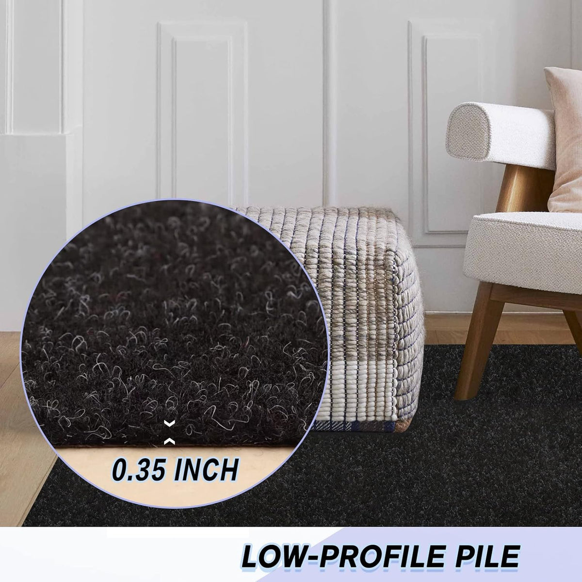 Custom Size Backed Non-Slip Area Rugs Runner, Easy Clean, Waterproof Runner Rugs for Hallway Entryway, Kitchen, Laundry, 4FT x 39FT, Black