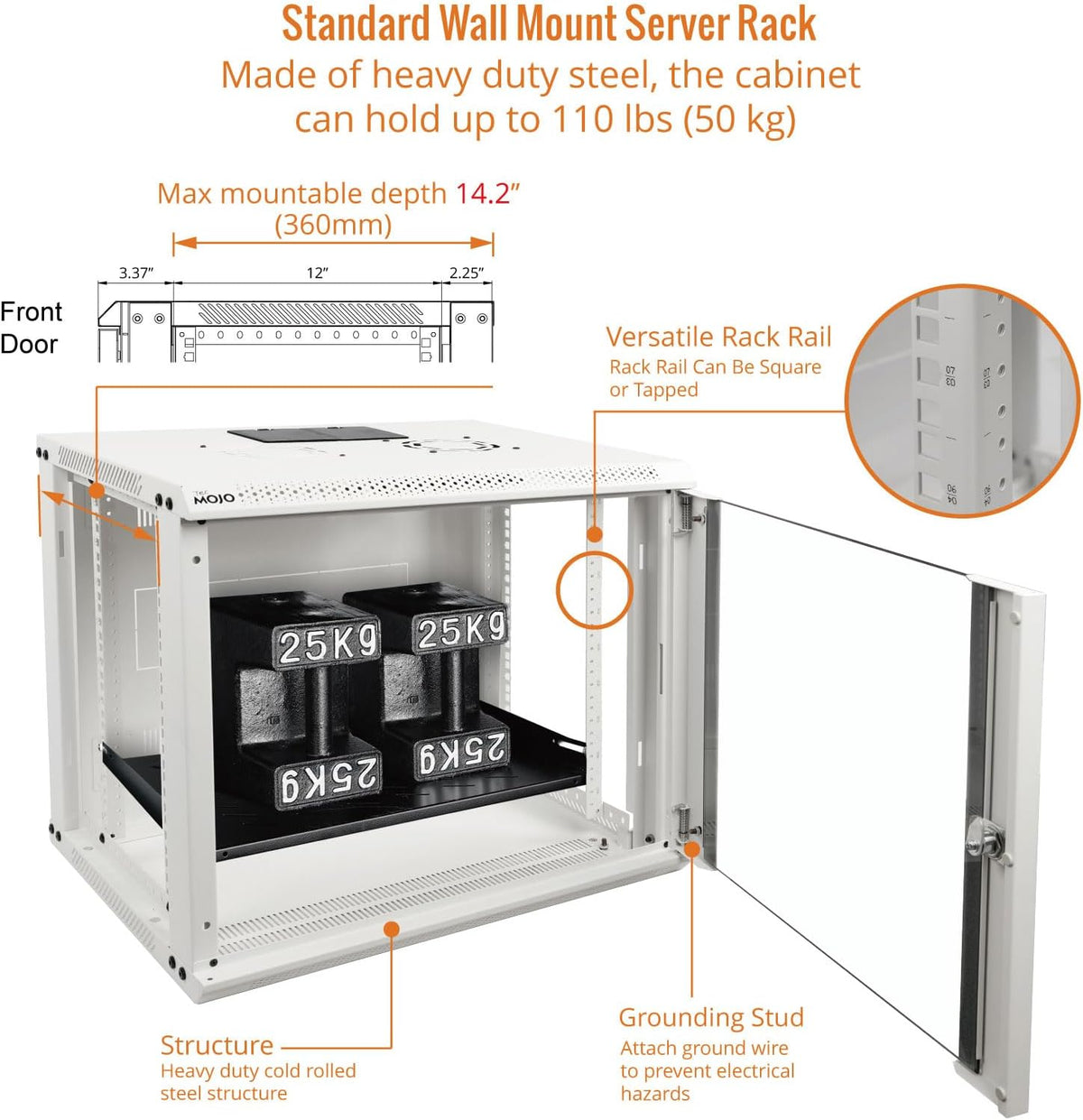Tecmojo 9U Wall Mount Rack Network Cabinet for 19" IT Equipment,with Lockable Glass Door and Side Panels,Cooling Fan,17.7inch Depth,White,Computer/Electronics Equipment Data Rack