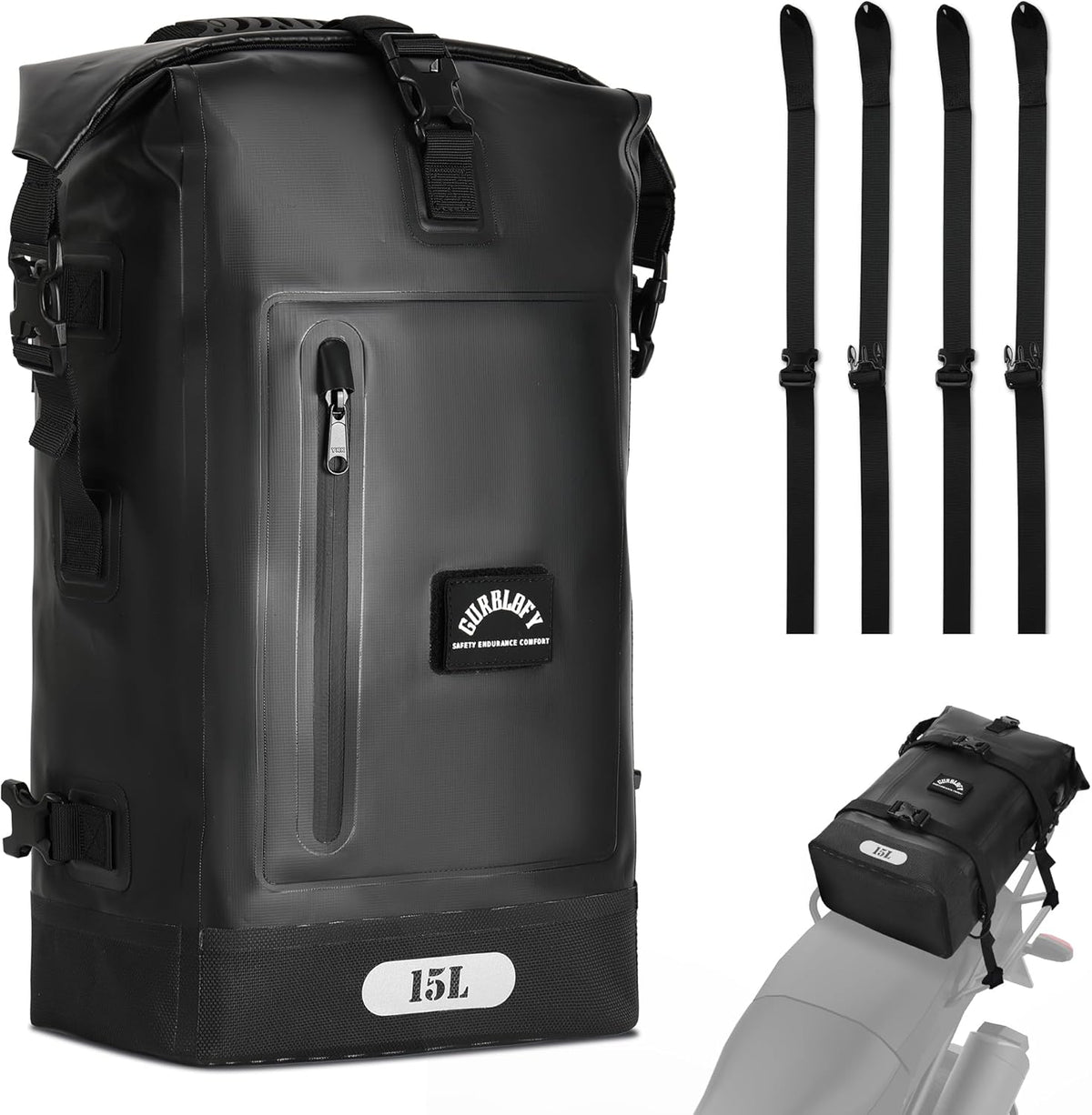 Motorcycle Tail Bag, 15L Waterproof Motorcycle Saddle Bag, 2 Size and 3 Color Options Travel Bag, PVC Luggage Bag, Rear Seat Bag, Classic Black GT-15BL