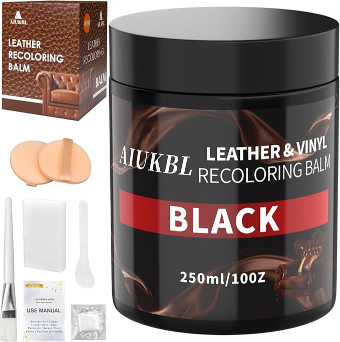 Leather Recoloring Balm, Leather Color Restorer, Leather Restorer for Couches, Leather Scratch Remover, Leather Scratch Repair, Leather Repair Kit for Furniture, Leather Dye (Black)