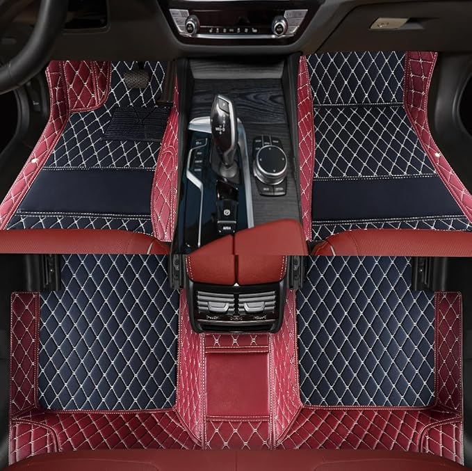 Custom Personalized Floor Mats for Cars，Luxury Full Coverage All Weather Car Floor Mats，Anti-Slip Leather Car Mat Set ，Custom Floor Mats for 99% of Cars, Trucks & SUVs (3D Wine red and Black)