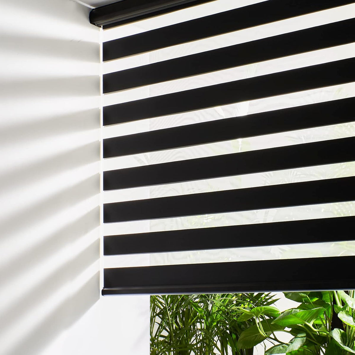 Persilux Cordless Zebra Blinds for Windows (34" W X 64" H, Black) Free-Stop Windows Shades Dual Layer Light Control for Day and Night, Light Filtering Sheer Shades for Home, Easy to Install