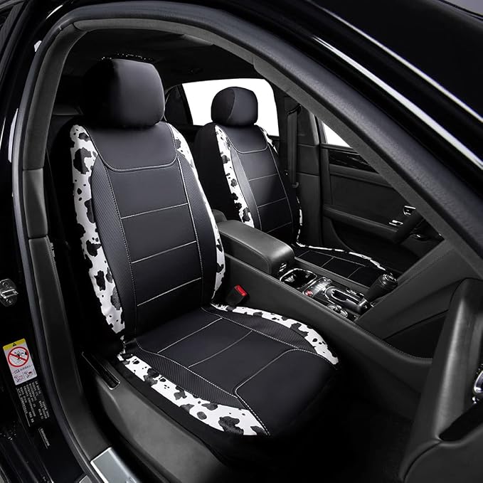 Flying Banner car seat Covers Protects Water Proof Faux Leather Carbon Fiber Fronts Rear Bench Covers (Cow Black, Full Set - Combo Pack)