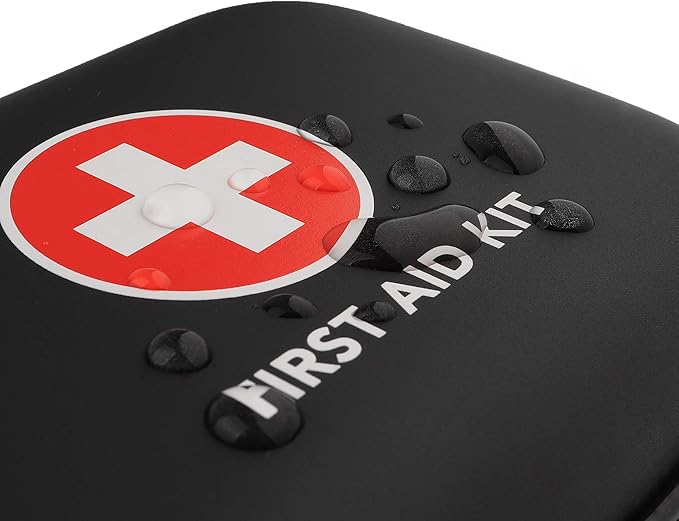 Mini First Aid Kit, 100 Pieces Water-Resistant Hard Shell Small Case - Perfect for Travel, Outdoor, Home, Office, Camping, Hiking, Car (Black)