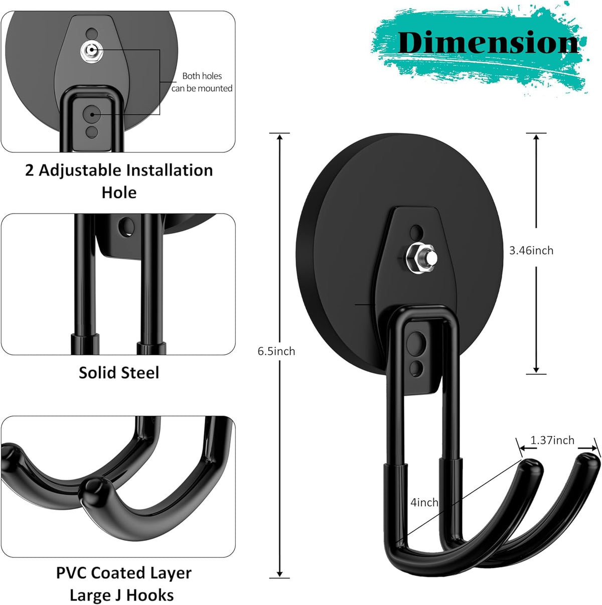 ENUODA Strong Magnetic Hooks Heavy Duty - Magnetic Tool Holder Large Magnet Garage Hooks for Hanging Power Tools, Ladder, Bike, Shovel, Hose, Extension Cord, 2 PCS