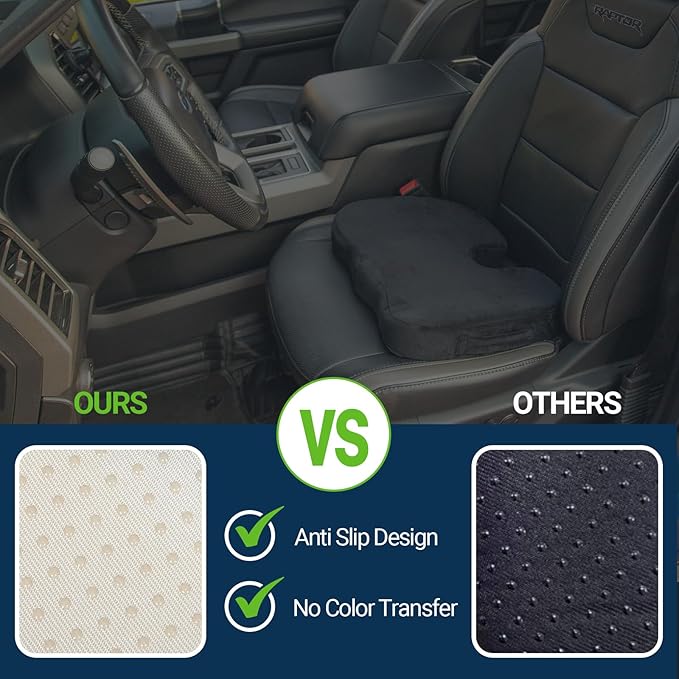 Gel Seat Cushion for Car Office - Memory Foam Pain Relief Chair Pillow Cushions - Tailbone Sciatica Coccyx Butt Lumbar Support Pad for Sitting Driving Traveling, Velvet, Black