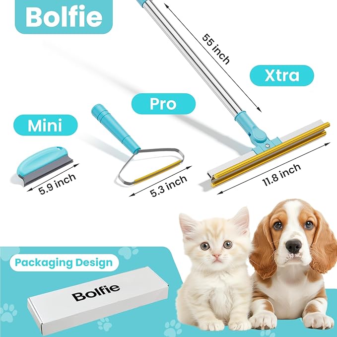 3 in 1 Carpet Rake for Pet Hair Removal, Tool Set of 3, 55” Long Handle Carpet Pet Hair Removal Carpet Scraper Dog Cat Hair Remover for Sofa, Couch, Car, Rug