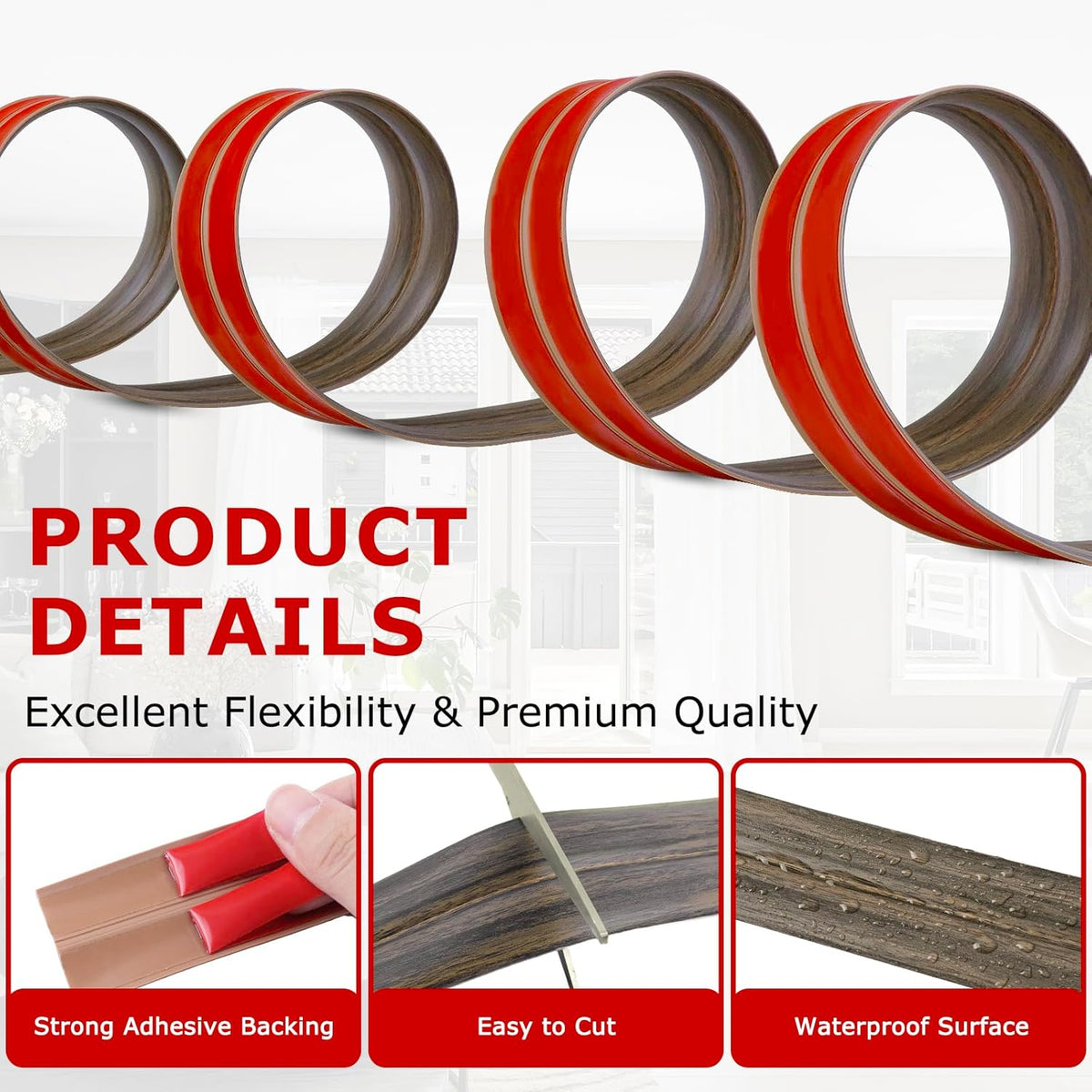 Flexible Wall Corner Protector Moulding Trim Peel and Stick Wall Corner Guards Edge Protector Self Adhesive Molding Trim Strip for Edge Ceiling (Smoked Brown Wood Grain, 2.4 in x 40 Ft)