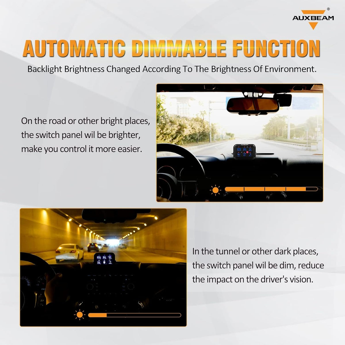 Auxbeam 6 Gang Switch Panel BC60, Universal Circuit Control Relay System Box with Automatic Dimmable On-Off LED Switch Pod Touch Switch Box for Car Pickup Truck UTV ATV Boat, 2 Years Warranty, Blue