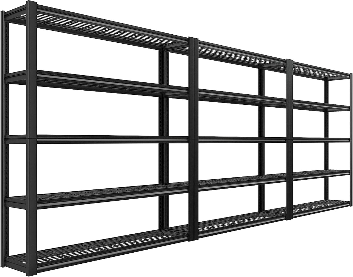 REIBII 48" W Garage Shelving Heavy Duty Load 2500LBS, 5 Tier Storage Shelves, Adjustable Metal Shelves for Warehouse, Pantry, Basement, 48" W X 72" H X18 D, 3PC