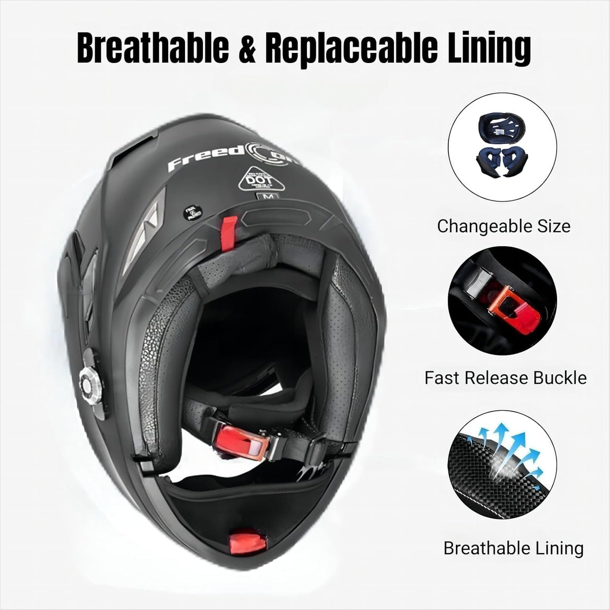 FreedConn BM2-S Bluetooth Motorcycle Helmet, Flip-Up Modular Motorbike Helmet, 500M Connectivity for 2-3 Riders, Voice Dial, Hands-Free Call, MP3, FM, DOT Certified (Large, Matte Black)