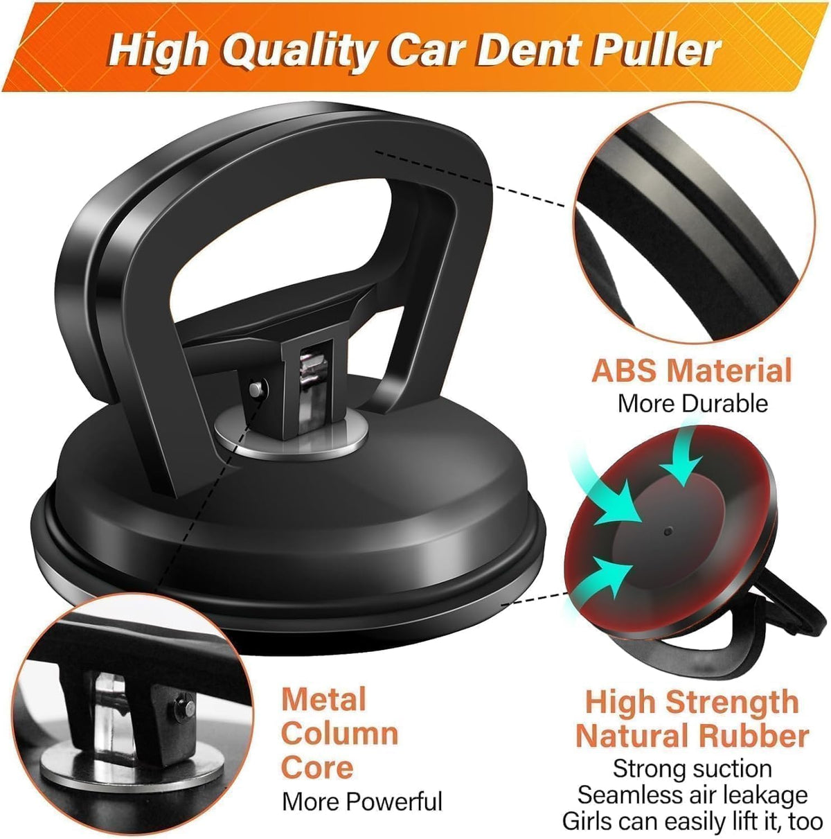 Dent Puller,3 Pack Car Dent Puller Car Dent Removal Kit Suction Cup Dent Puller Dent Remover Tool and Dent Repair Kit Handle Lifter for Cars Body,Glass,Screen,Objects Moving (Black+Orange)