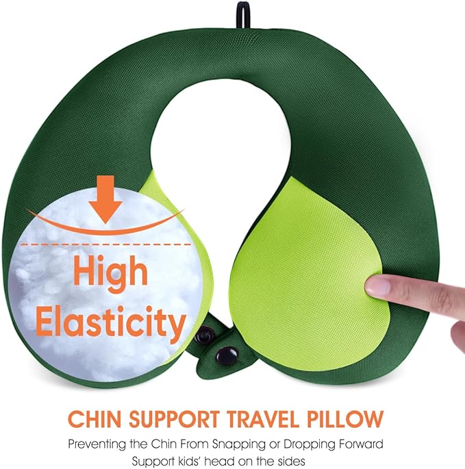 INFANZIA Kids Chin Supporting Travel Neck Pillow, Helps Support Head and Neck, Comfortably Designed for Head, Neck, and Chin Support - Gifts for Toddler/Child/Kids, Green