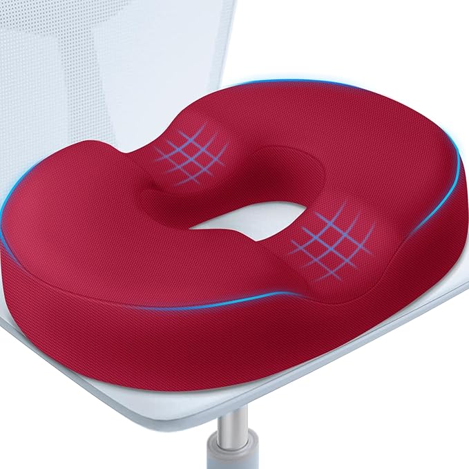 BlissTrends Donut Pillow Seat Cushion, Donut Chair Cushions for Postpartum Pregnancy & Hemorrhoids, Tailbone Pain Relief Cushion, Memory Foam Lifting Cushions for Office & Home Chairs (Red, XX-Large)