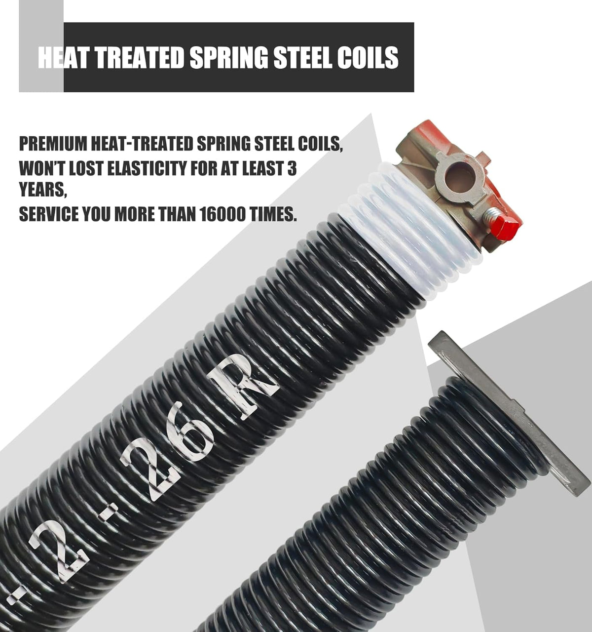 Garage Door Torsion Spring Set, Pair of 2" Electrophoresis Coated Garage Door Spring Replacement with 2 Non-Slip Winding Bars and Bearing, Minimum 16000 Cycles (.218x2x26")