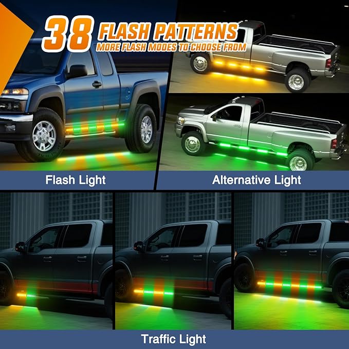 Nilight 2PCS 70 Inch Emergency Strobe Light Strip with Controller 864 LED Amber Green Running Board Lights Flexible Side Flashing Warning Caution Safety Waterproof for Truck Construction Pickup