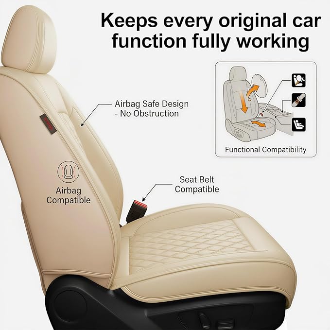 Fit for Accent Seat Covers Compatible with Hyundai Accent 2017-2026 - Waterproof Breathable Leather Automotive Seat Cushions Protector,Airbag Compatible,Full Set 5 Seats(Beige)
