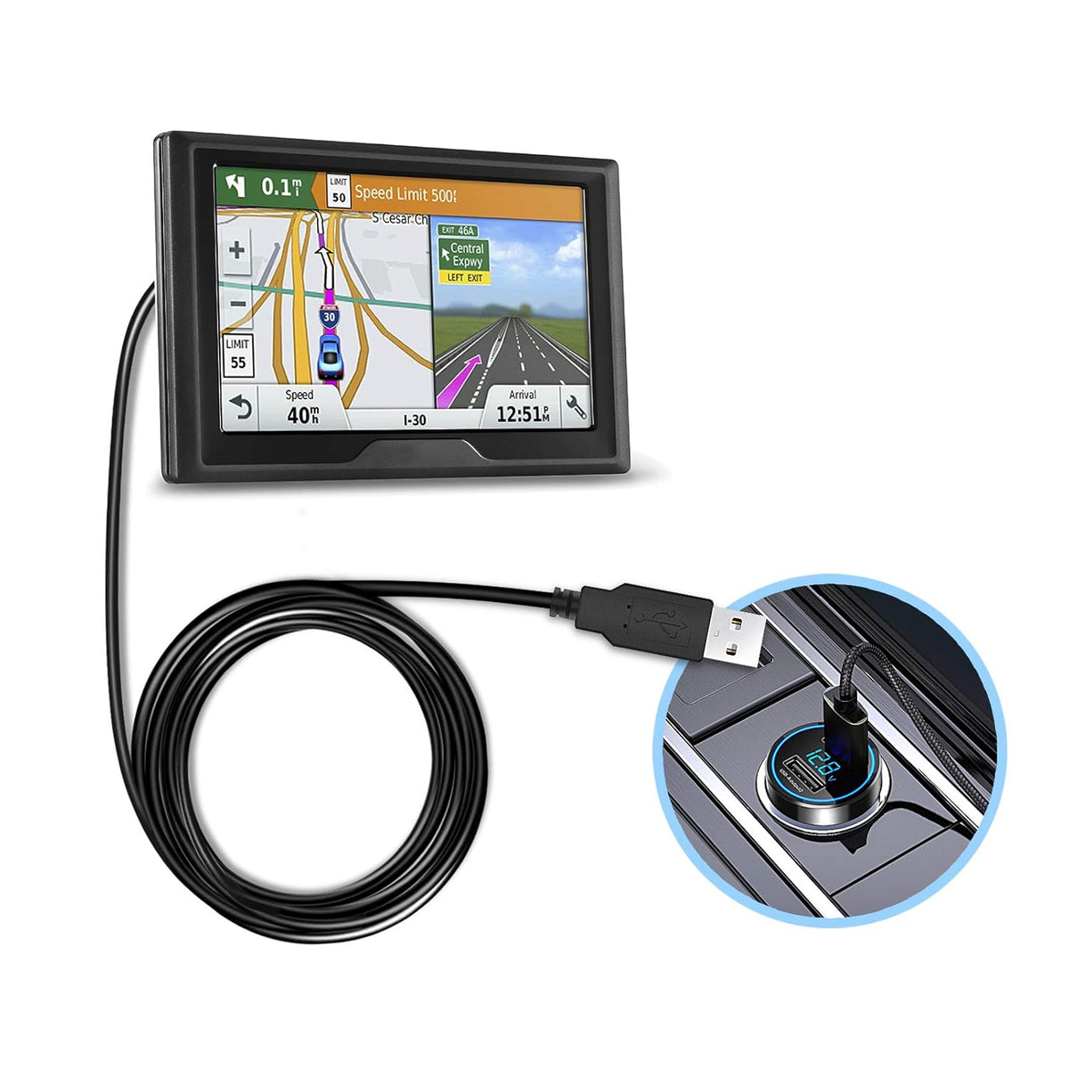 GPS Charger Cable,Mini USB 6.6ft Universal GPS Charging Cord with Voltage Regulator Module 90 Degree Angle Mini USB Power Wire for Garmin GPS Navigator Drive 51 65 Nuvi 50lm 2555lmt 2595lmt 40lm 1300
