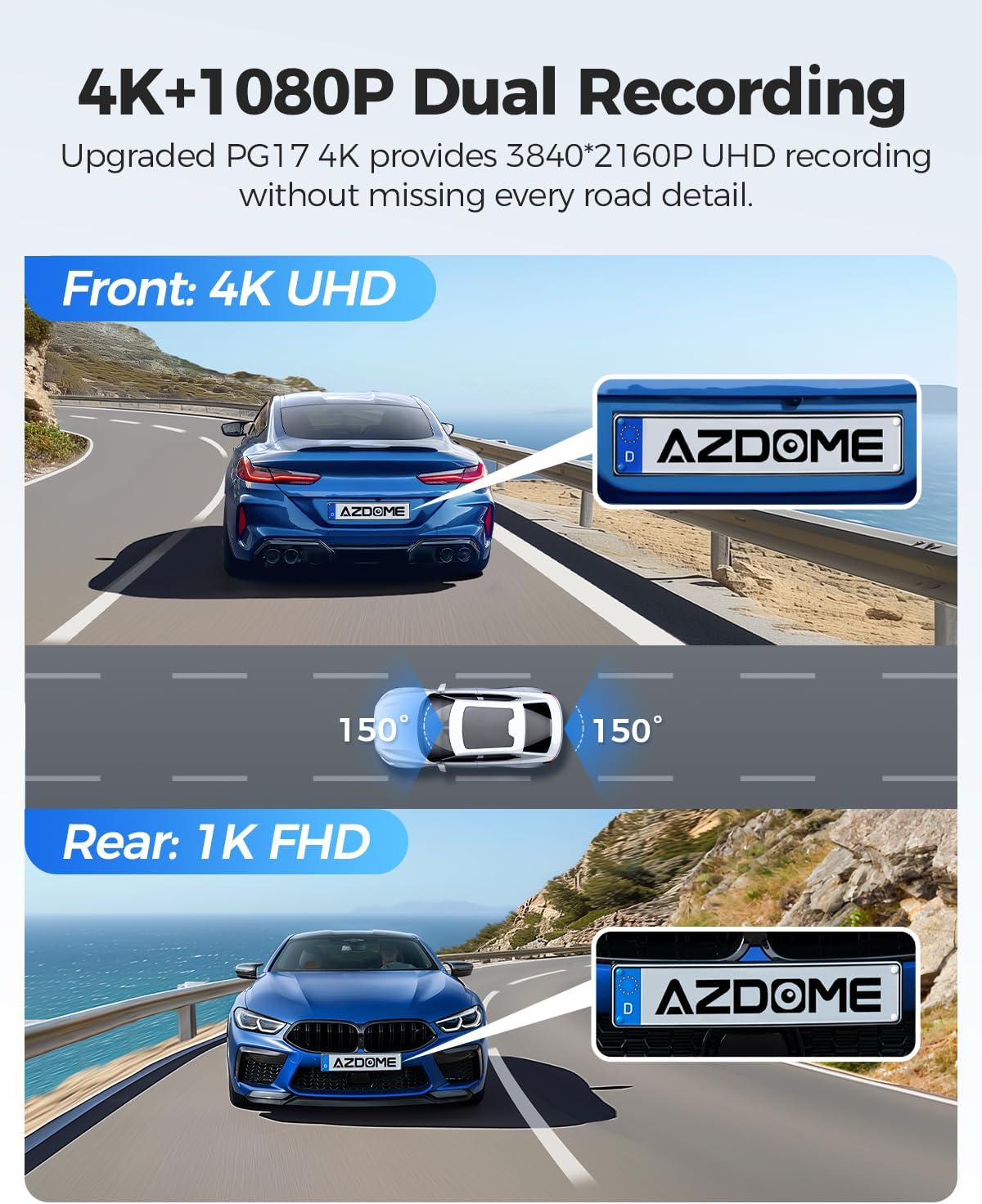 AZDOME PG17 12" 4K Mirror Dash Cam Front and Rear, Wi-Fi 6 Rear View Mirror Camera with 64GB Card, Voice Control Dash Camera for Car, Rearview Mirror Camera with GPS Night Vision Parking Assistance