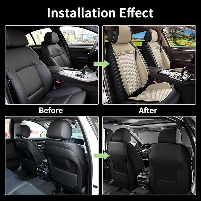 Car Seat Covers Front Seats for Nissan Altima 2009-2024 2025 2026 - Breathable Cooling Ice Silk Leather Seat Cover - 2 Seats for Nissan Altima Accessories (Black&Beige)