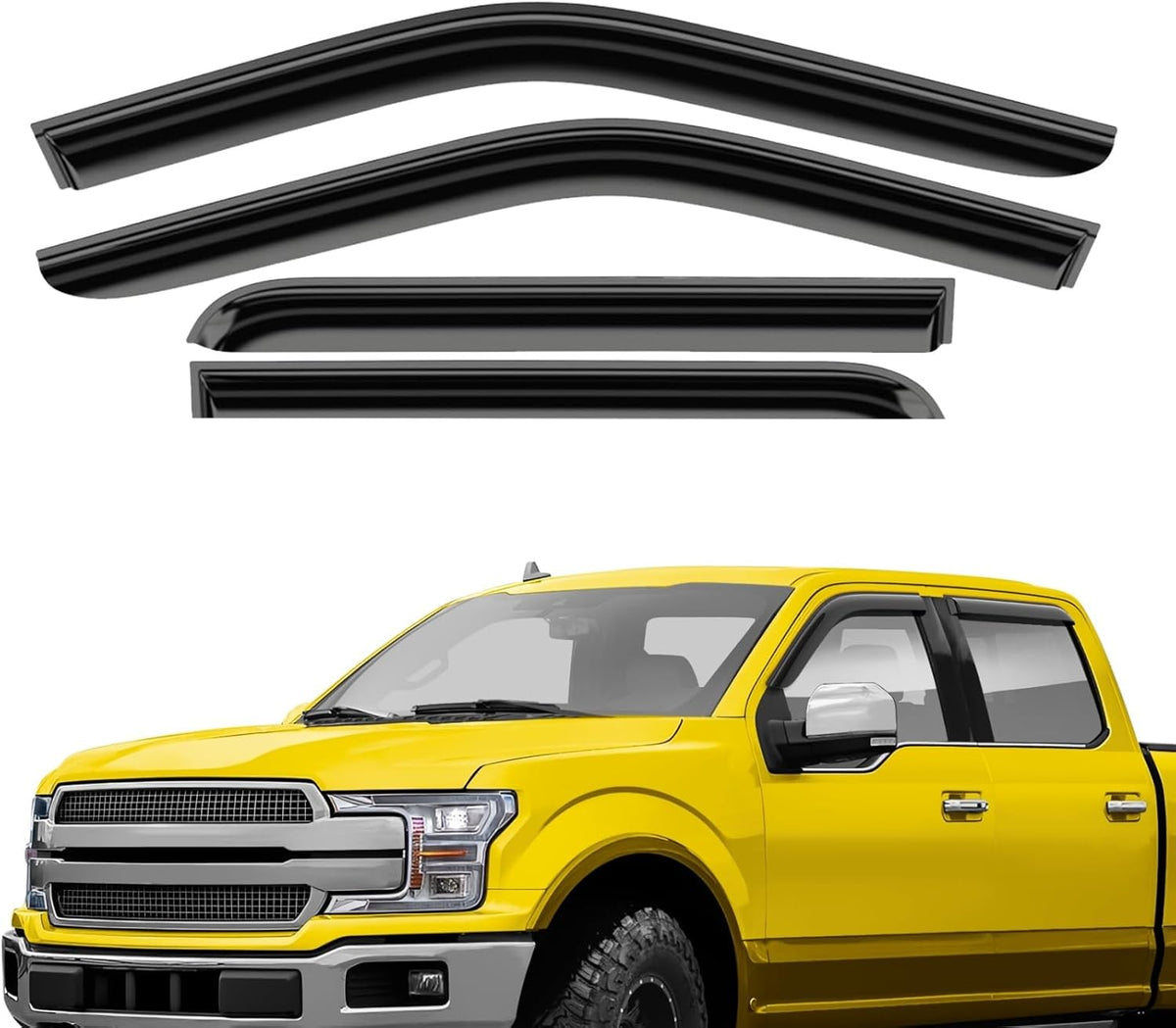 Extra Durable Window Deflectors Tape-On Window Visors Rain Guards Fit for Ford F150 2015-2025 SuperCrew, Sun Visors, Wind Vent for Shades, Exterior Car Accessories - 4pcs. AG0050