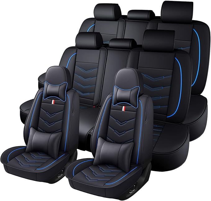Car Seat Cover 8 Seats for Hyundai Palisade 2020-2025, Durable Wear Resistant Waterproof Sport Seat Cover, Breathable No Odor Premium Leather Vehicle Seat Covers.(Luxury,Black Blue)