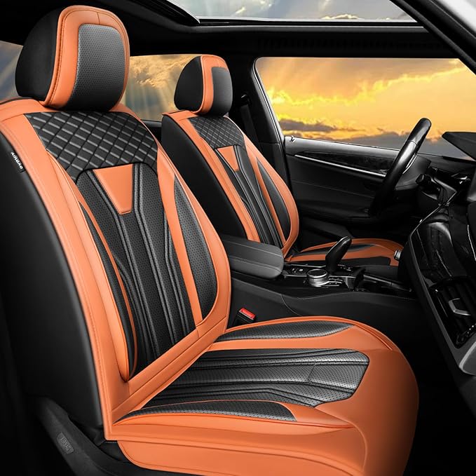 Fit Altima Car Seat Covers Compatible with Nissan Altima 2011-2025 2026 - Full Set Premium Leather， Waterproof Breathable， All-Weather Seat Cushion Protecto&Airbag Compatible （Orange&Black
