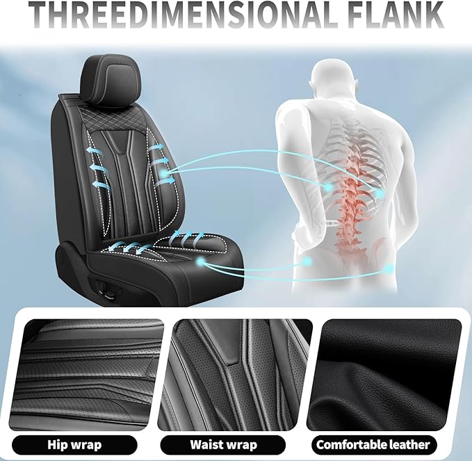 Fit Rogue Car Seat Covers Compatible with Nissan Rogue 2011-2025 2026 - Premium Leather， Waterproof Breathable， All-Weather Seat Cushion Protecto&Airbag Compatible (2 Front Seat All Black)