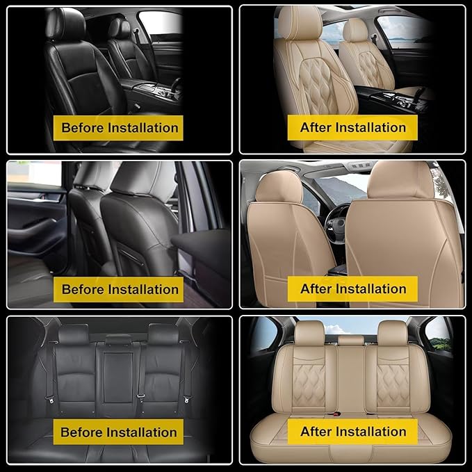 AOMSAZTO Car Seat Covers,Full Set 5 Seats Custom Fit for Mazda CX-5 2013 2014 2015 2016 2017 2018 2019 2020 2021 2022 2023 2024 2025 2026,Leather Car Seat Cover Seat Cushion Protector,Beige