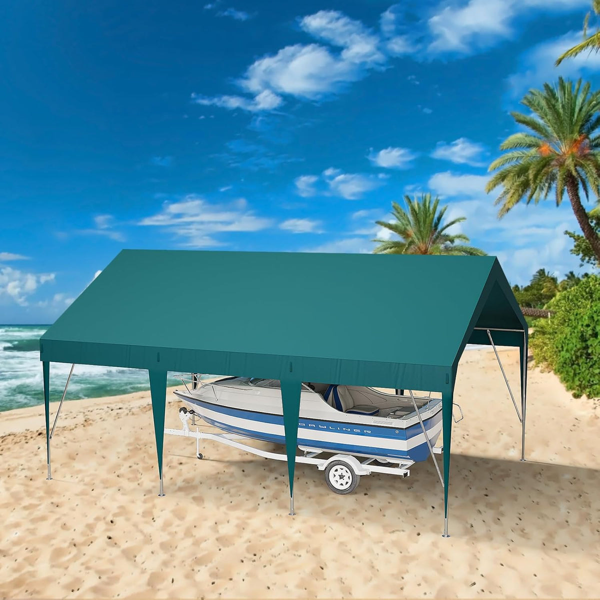 13x20ft Heavy Duty Carport Outdoor Car Canopy UV Resistant Waterproof Party Tent All-Season Portable Garage Gazebo Shelter for Car, Storage Shed (Dark Green)