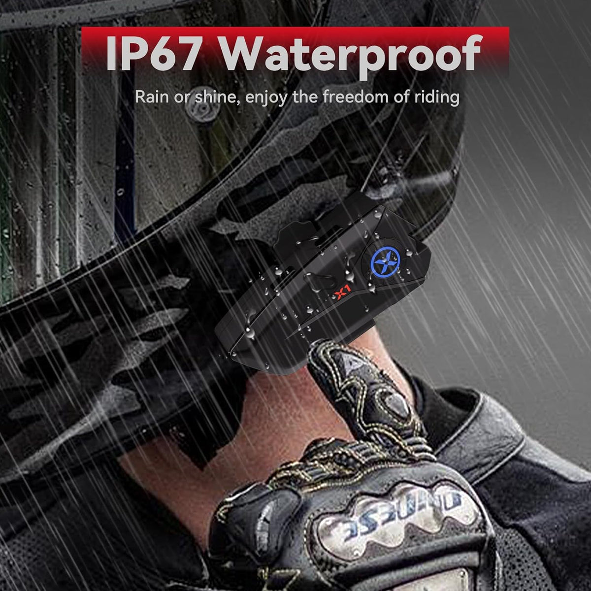 X1 Motorcycle Helmet Bluetooth Headphones V5.3 with Voice Assitant, 40mm Helmet Speakers with IP67 Waterproof, Motorcycle Bluetooth Headset 60 Hours Playing Time for Ski/Solo Rider