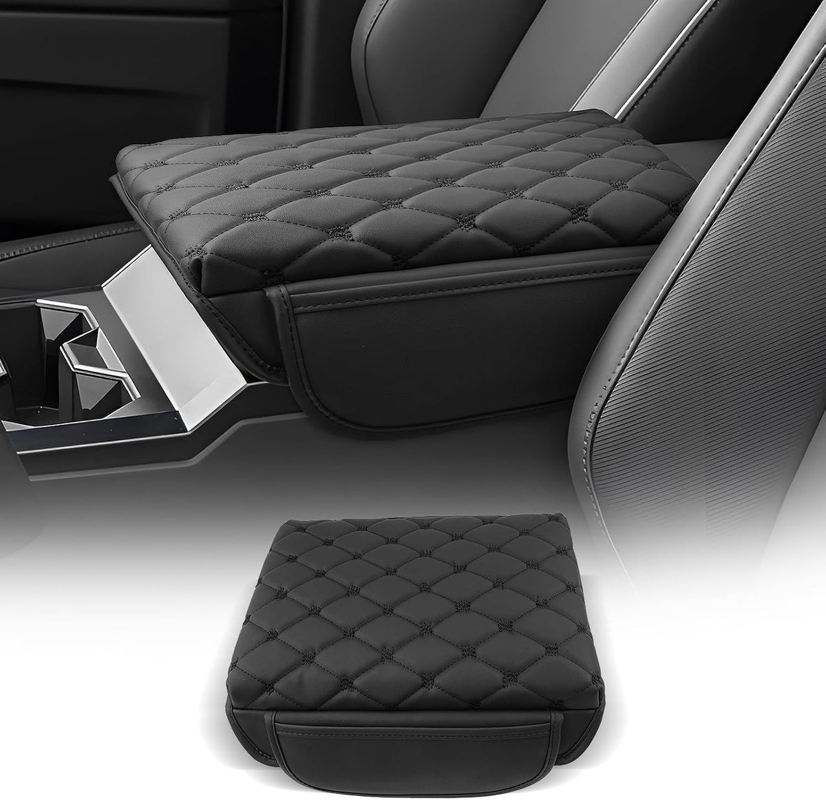 CDEFG for 2024 2025 Cybertruck Center Console Cover Armrest Cover for Tesla Cybertruck Accessories Arm Rest Protector with Side Pockets Back Mesh 4 Velcro Pockets