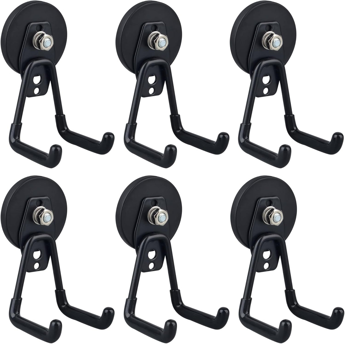 ULIBERMAGNET Heavy Duty Magnetic Garage Hook,6 Pack Strong Large Magnet Hooks for Power Drill,Garden Tools,Hose,Pegboard,Garage, Workshop,Magnetic Storage Hooks for Indoor Outdoor Hanging(Black)