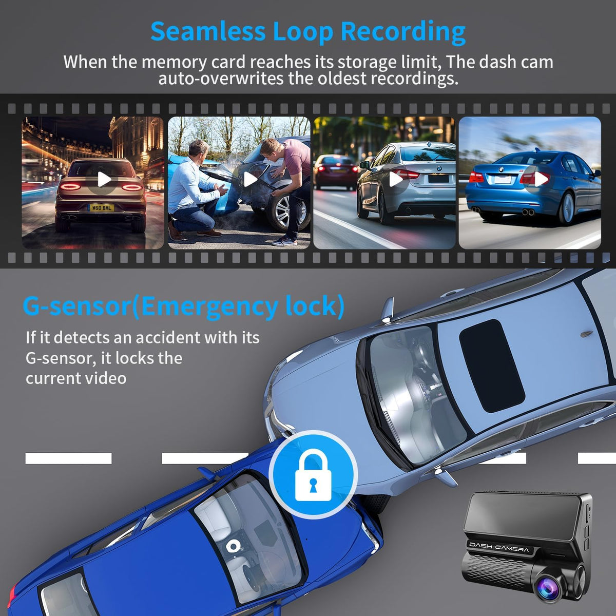 4K Dash Cam Front and Rear, 30FPS Dash Camera for Cars with UHD 2160P Night Vision, 3'' IPS Screen Dual Dashcam Built-in WiFi with GPS, App Control, 24H Parking Mode, G-Sensor