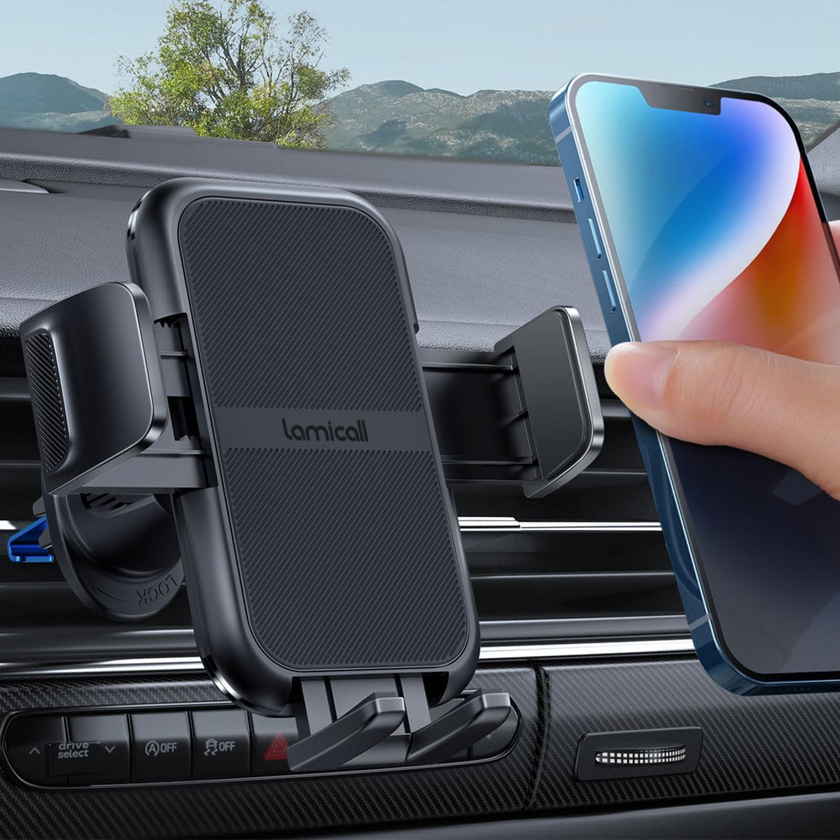 Lamicall 2025 Wider Clamp & Metal Hook Car Phone Holder Vent [Thick Cases Friendly] Phone Holders for Your Car Mount Automobile Hands Free Cradle Air Vent for iPhone 16 15 14 13 Pro Max Smartphone