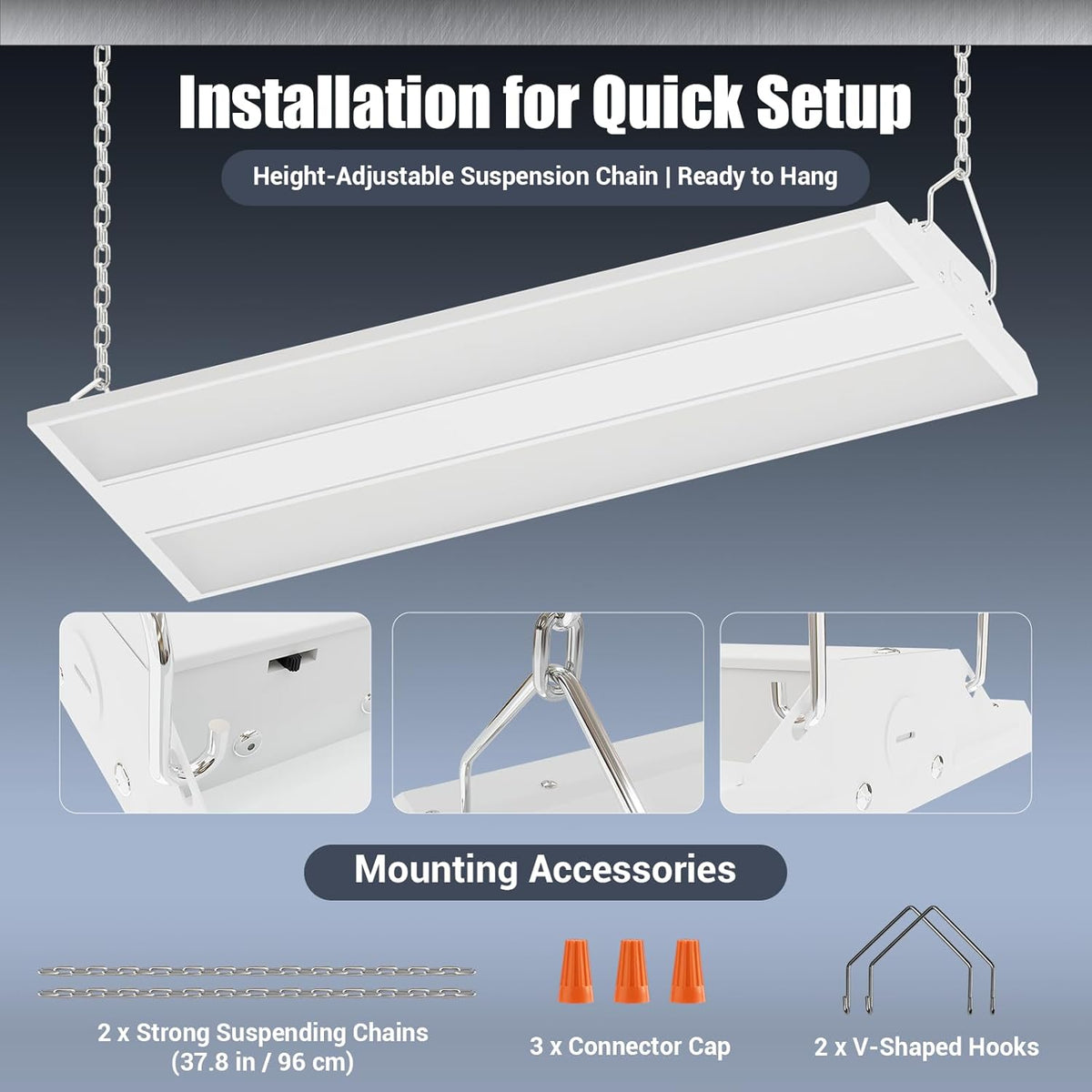 150W 2 Pack 2FT LED Linear High Bay Shop Light Fixture, Indoor Area Workshop Garage 5000K, Hanging Warehouse Lights, Industrial