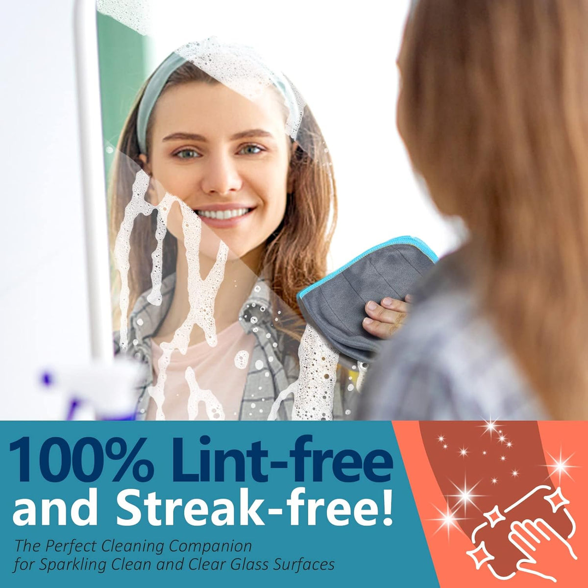 Airlab Carbon Microfiber Towels for Car Glass Window Polishing Cleaning Cloth Auto Detailing Lint Free Streak Free Drying Car Wash Towel, Pack of 3, 12" x 12", Grey-Blue