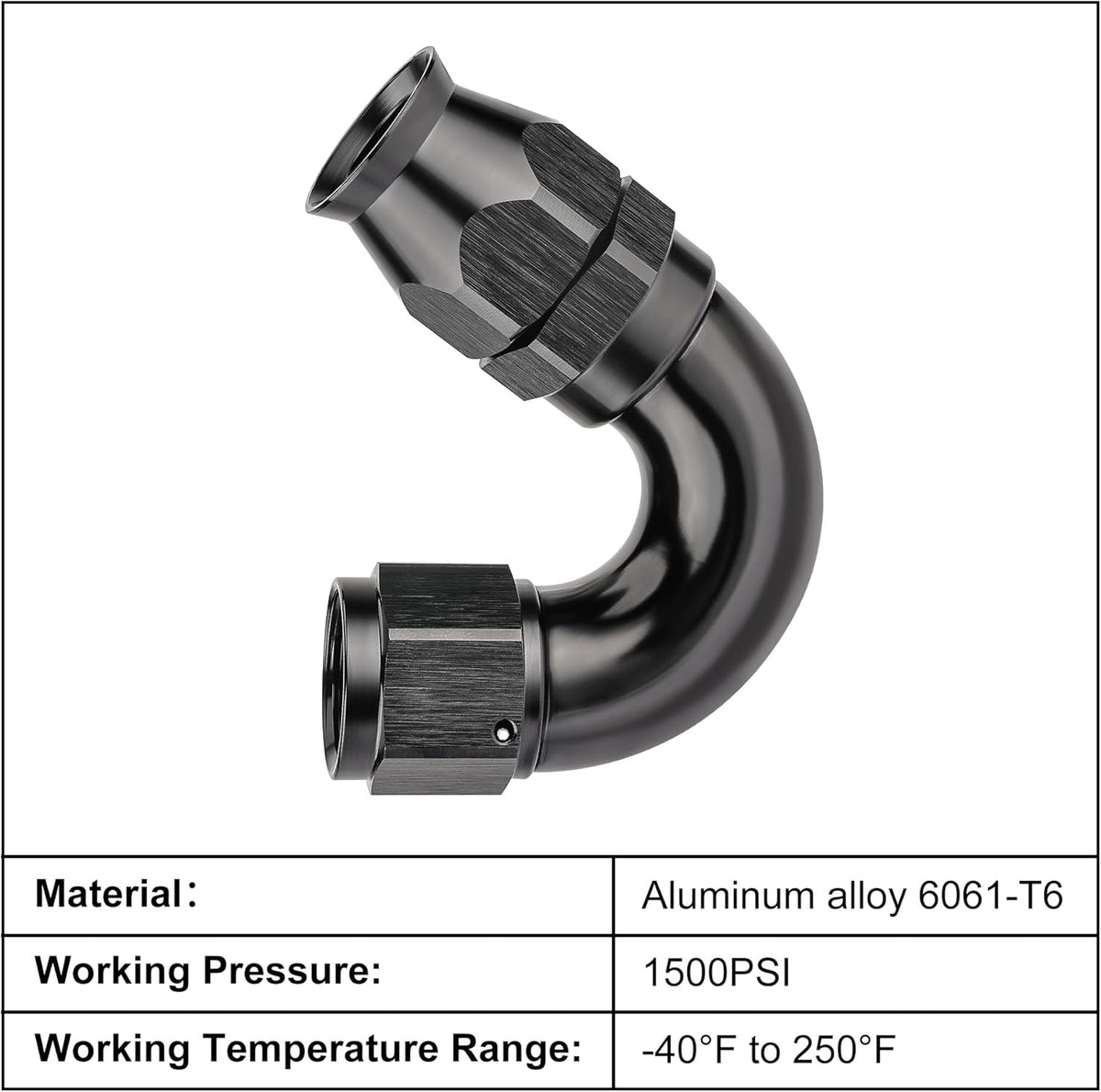 EVIL ENERGY 8AN 150 Degree PTFE One Piece Full Flow End Hose Fitting Aluminum Black