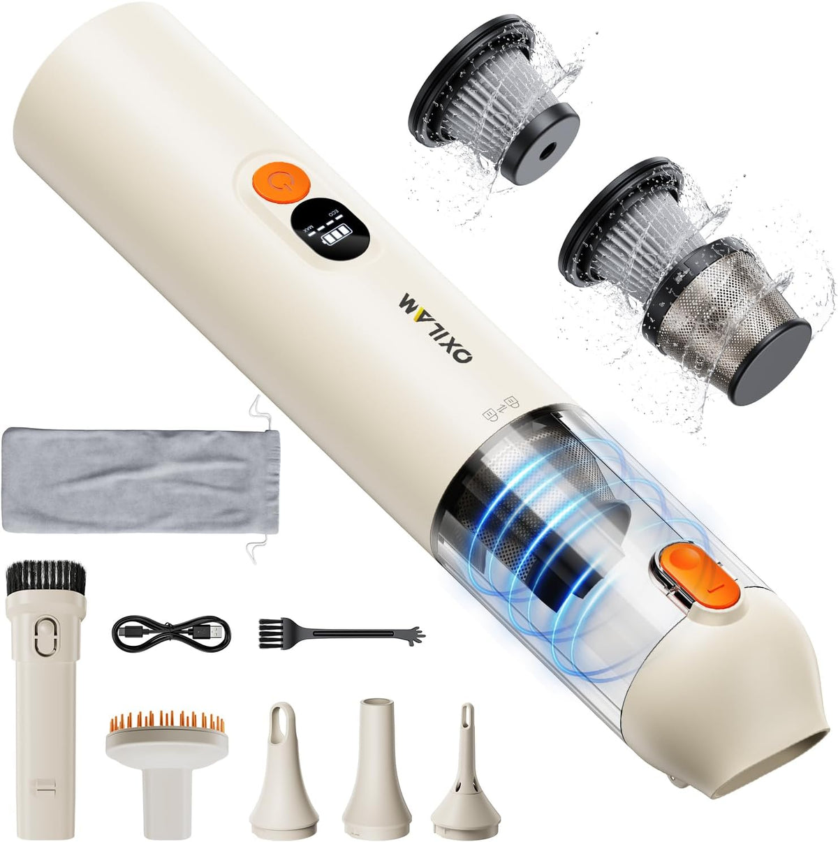 OXILAM 4 in 1 Car Vacuum - Handheld Vacuum 14000PA High Power, Portable Cordless Small Vacuum, Blow & Suction 2 in 1, Up to 30 Mins Runtime, Multi-Nozzles, Vacuum Cleaner for Home, Pet, Car, Office