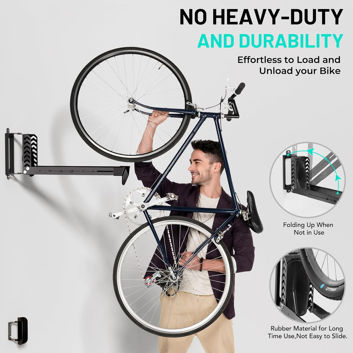 3-Pack Swivel Bike Rack Wall Mount, Bike Hangers for Garage, Space-Saving Vertical Bike Holder, Holds up to 77 lbs, Bicycle Wall Hanger Storage, No Heavy Lifting Required Indoor Hanging Bike Rack