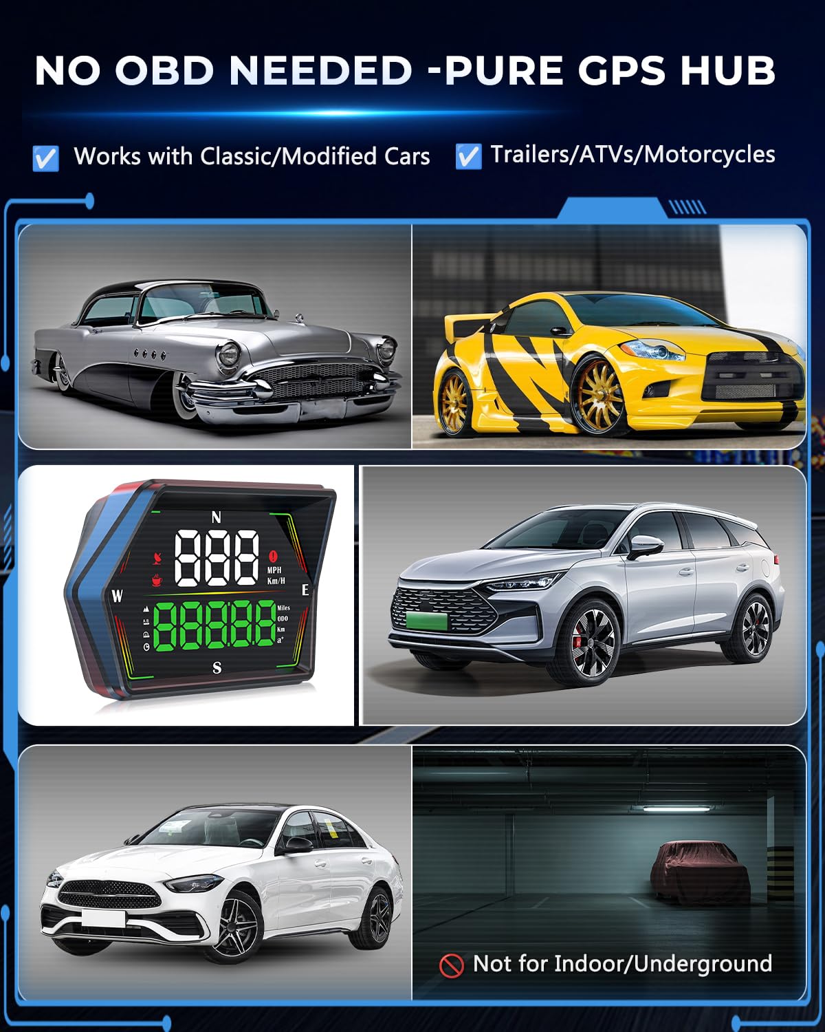 GPS Heads Up Display for Cars HUD, Real-Time Digital Gauge Speedometer, Upgraded 4" Large-Screen, 3-Level Speed Alerts & Fatigue Warning Suitable for All Vehicles