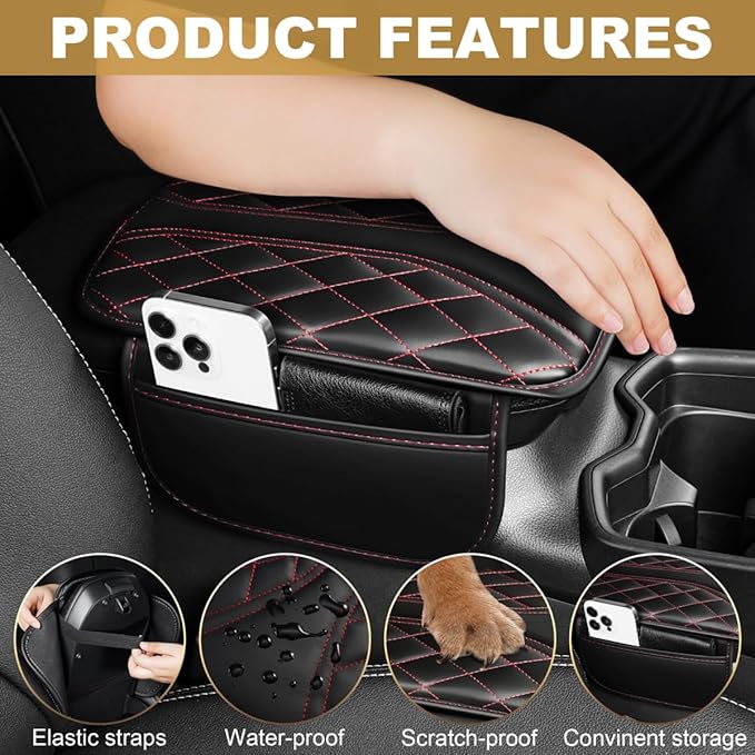 Center Console Cover Fit for Corolla Cross Scratch & Wear Resistant Waterproof Middle Console Cover with 2 Storage Bags(Black&Redline)